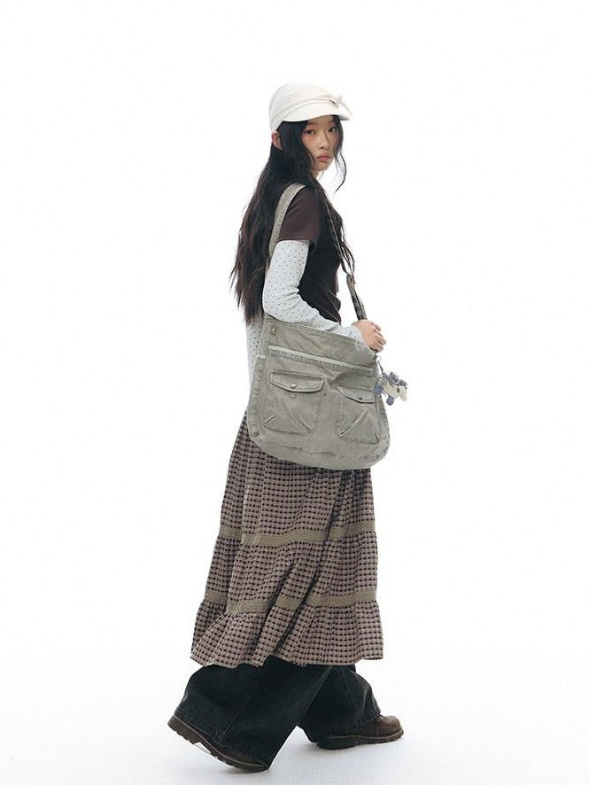 NAPSNAPS Linen Gray Patchwork Vintage Workwear Women&