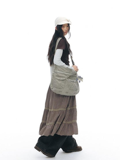 NAPSNAPS Linen Gray Patchwork Vintage Workwear Women&
