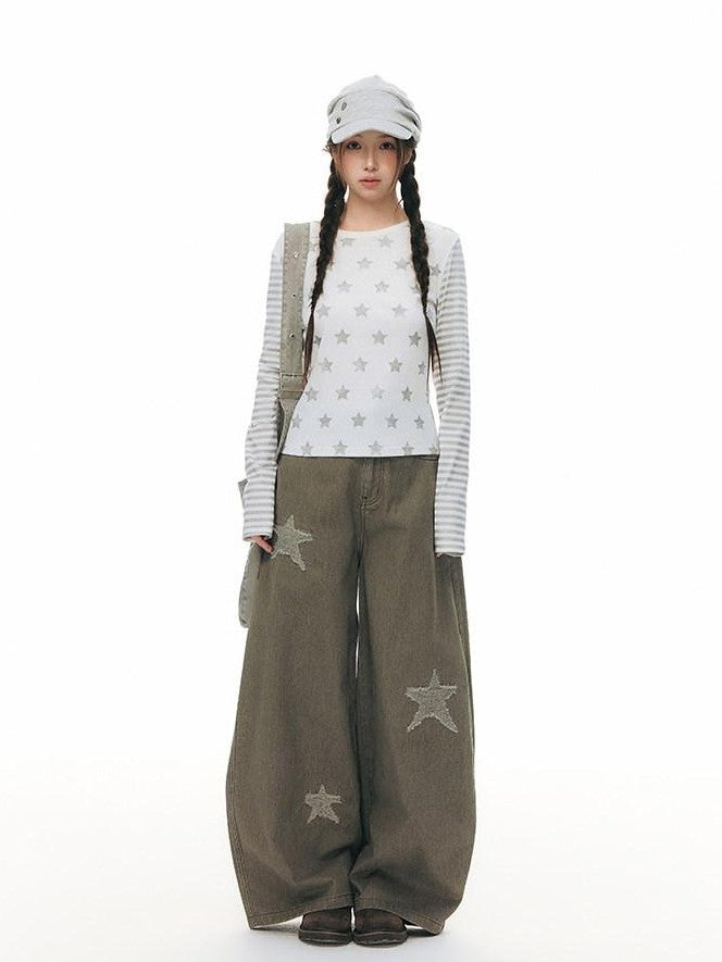 NAPSNAPS Linen Gray Patchwork Vintage Workwear Women&