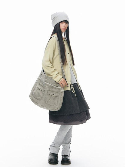 NAPSNAPS Linen Gray Patchwork Vintage Workwear Women&
