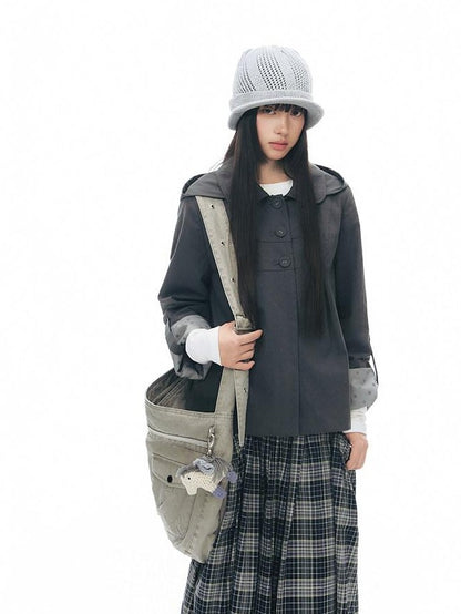 NAPSNAPS Linen Gray Patchwork Vintage Workwear Women&