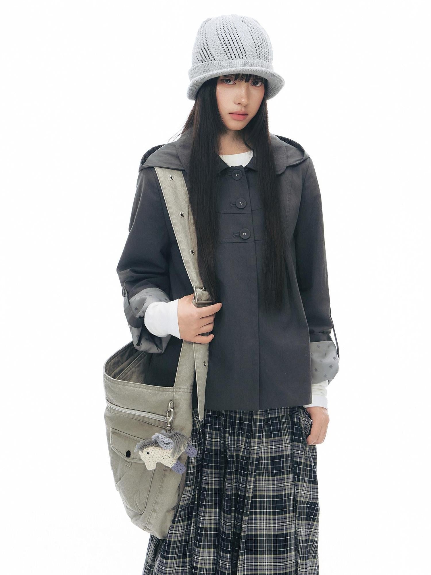 NAPSNAPS Linen Gray Patchwork Vintage Workwear Women&