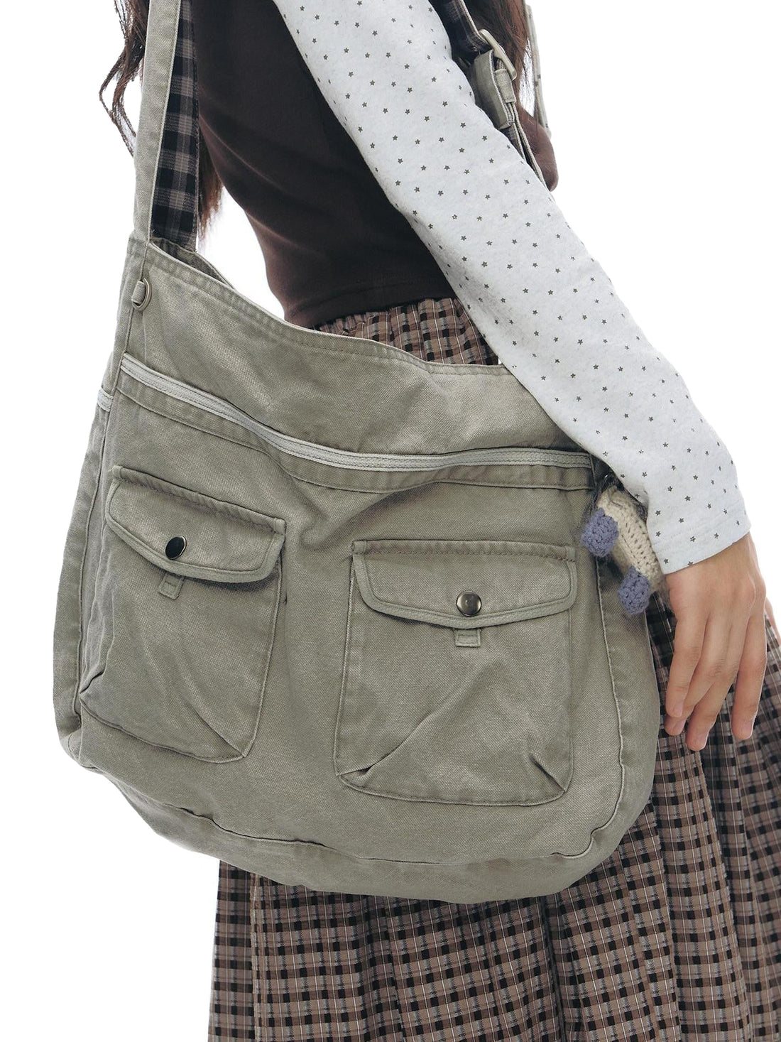NAPSNAPS Linen Gray Patchwork Vintage Workwear Women&