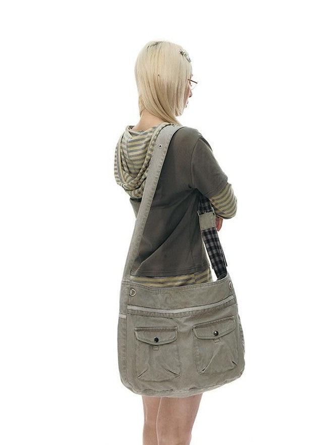 NAPSNAPS Linen Gray Patchwork Vintage Workwear Women&