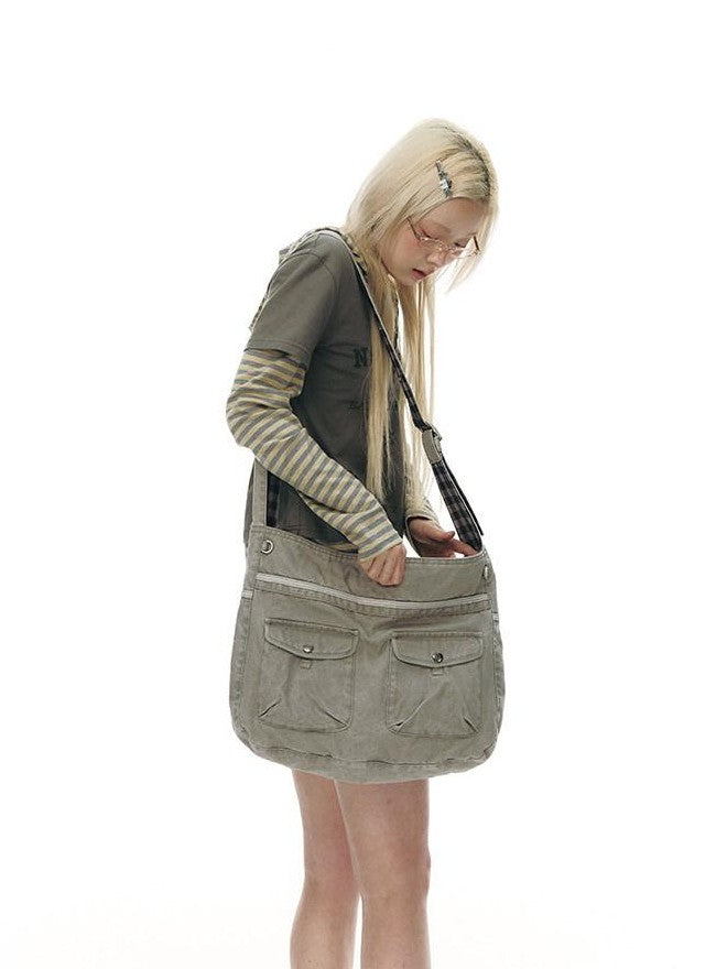 NAPSNAPS Linen Gray Patchwork Vintage Workwear Women&