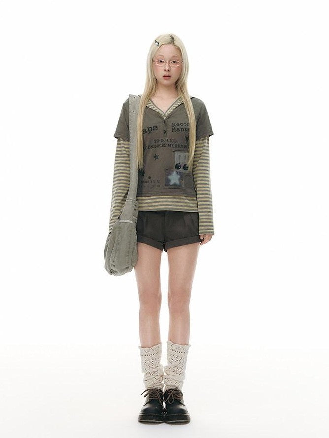 NAPSNAPS Linen Gray Patchwork Vintage Workwear Women&