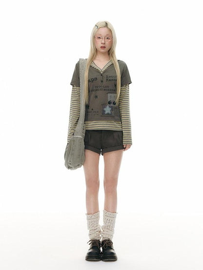 NAPSNAPS Linen Gray Patchwork Vintage Workwear Women&