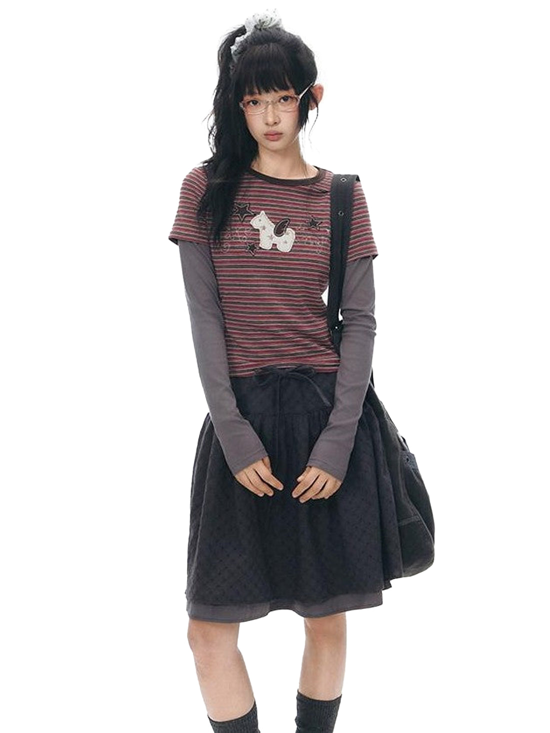 NAPSNAPS Little Horse Applique Embroidery Slim Fit Women&