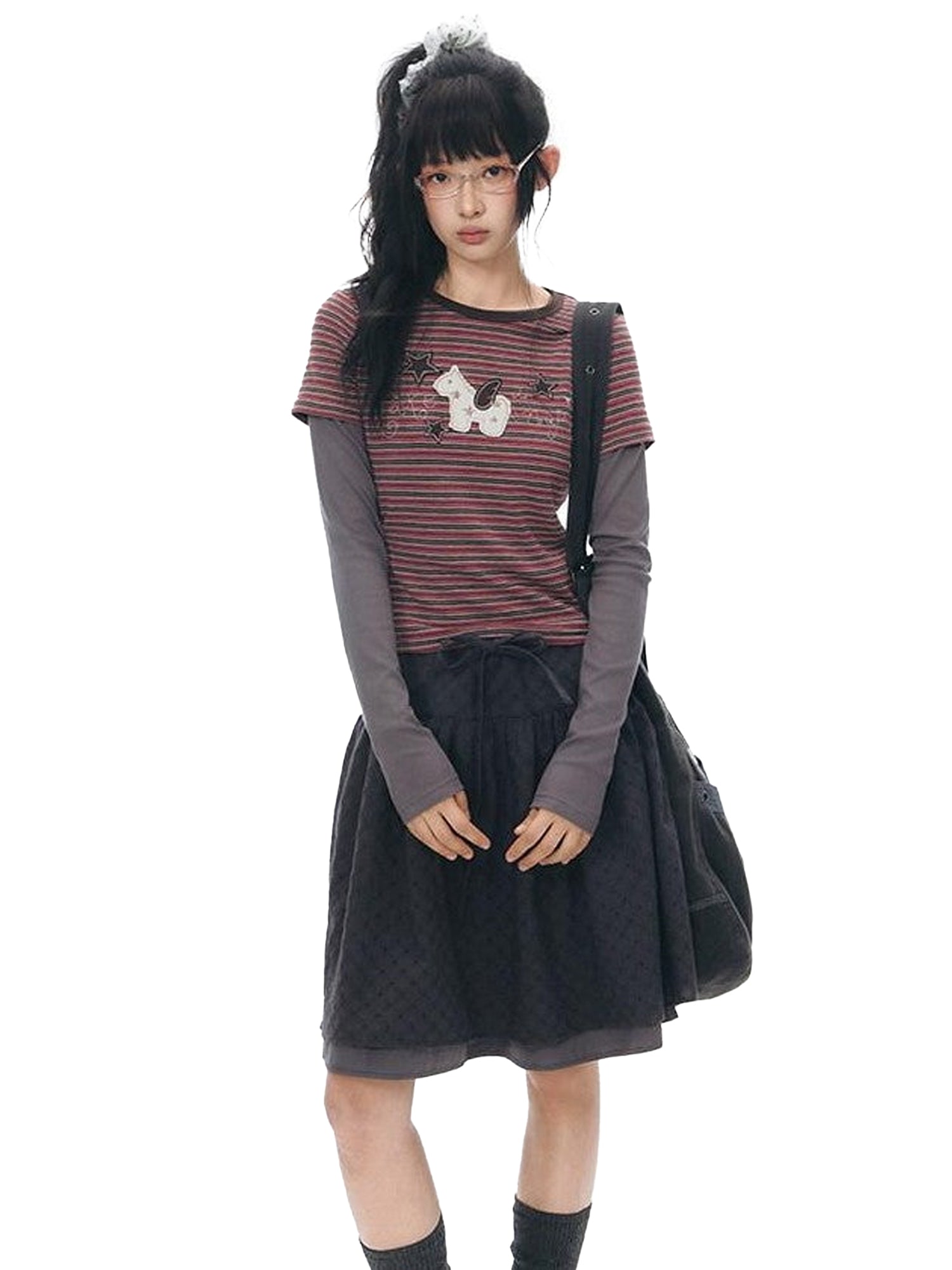 NAPSNAPS Little Horse Applique Embroidery Slim Fit Women&