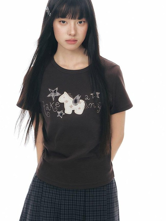 NAPSNAPS Little Horse Applique Embroidery Slim Fit Women&