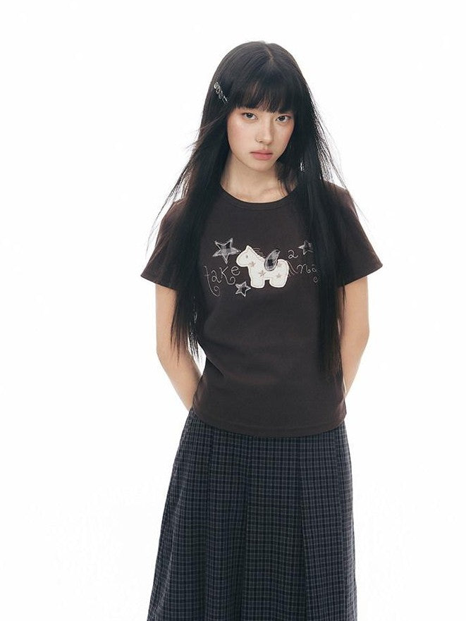 NAPSNAPS Little Horse Applique Embroidery Slim Fit Women&