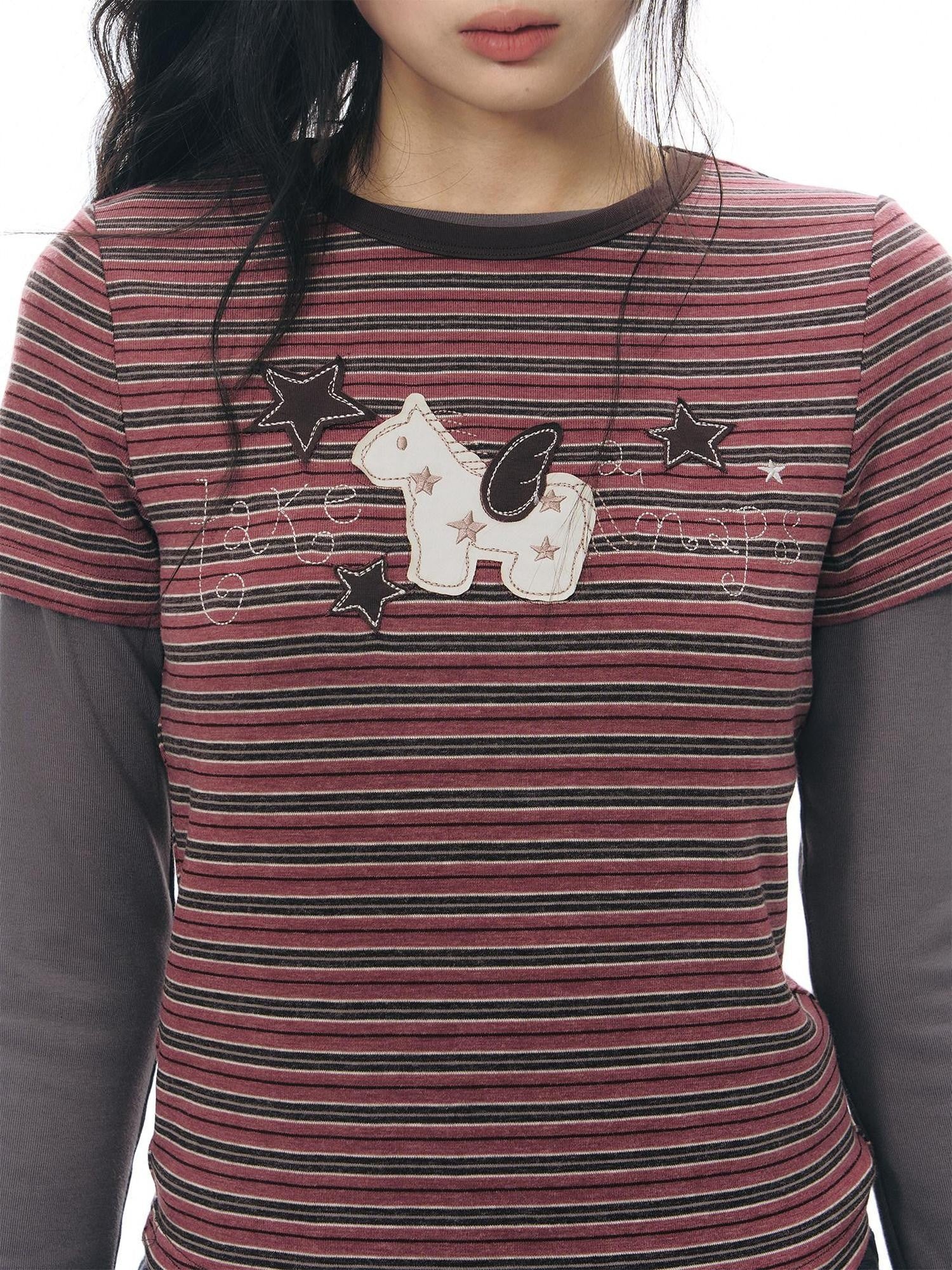 NAPSNAPS Little Horse Applique Embroidery Slim Fit Women&