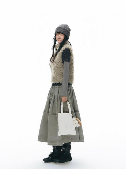 NAPSNAPS Long Pile Faux Fur Horn Toggle Stand Collar Short Women&