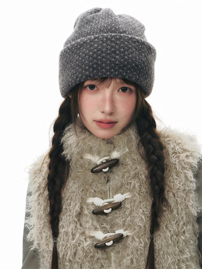 NAPSNAPS Long Pile Faux Fur Horn Toggle Stand Collar Short Women&