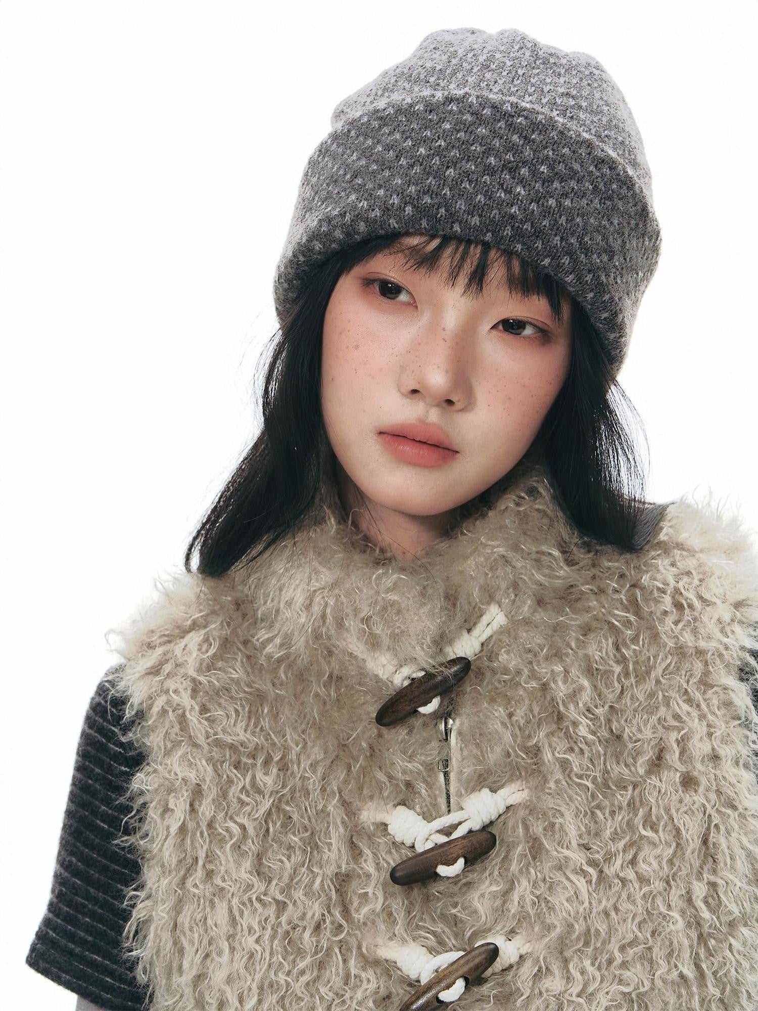 NAPSNAPS Long Pile Faux Fur Horn Toggle Stand Collar Short Women&