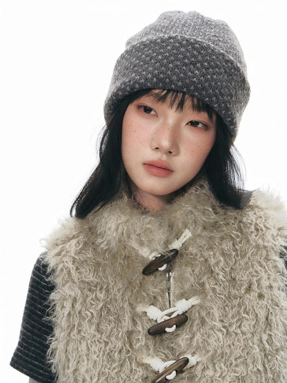 NAPSNAPS Long Pile Faux Fur Horn Toggle Stand Collar Short Women&