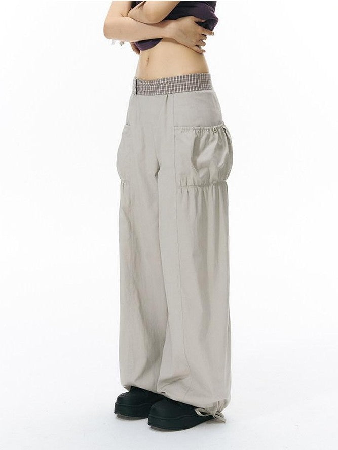 NAPSNAPS Low Rise Patchwork Breathable Pockets Wide Leg Women&