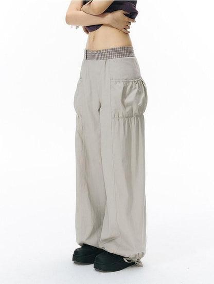 NAPSNAPS Low Rise Patchwork Breathable Pockets Wide Leg Women&