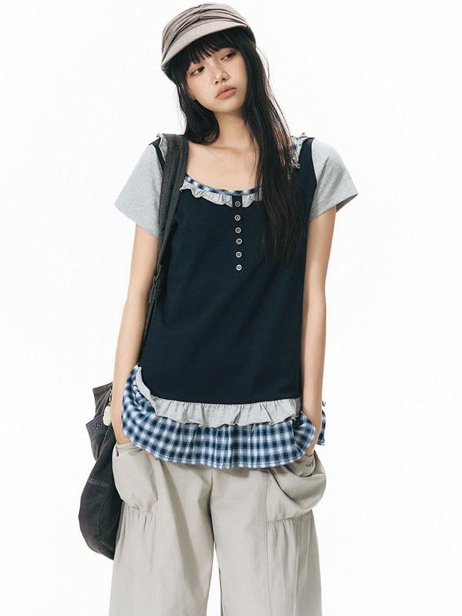 NAPSNAPS Low Rise Patchwork Breathable Pockets Wide Leg Women&