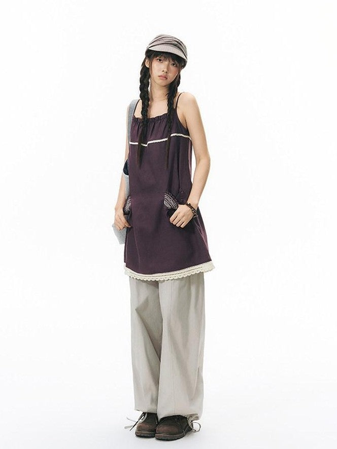 NAPSNAPS Low Rise Patchwork Breathable Pockets Wide Leg Women&