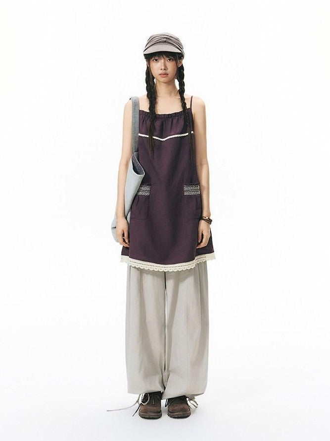 NAPSNAPS Low Rise Patchwork Breathable Pockets Wide Leg Women&