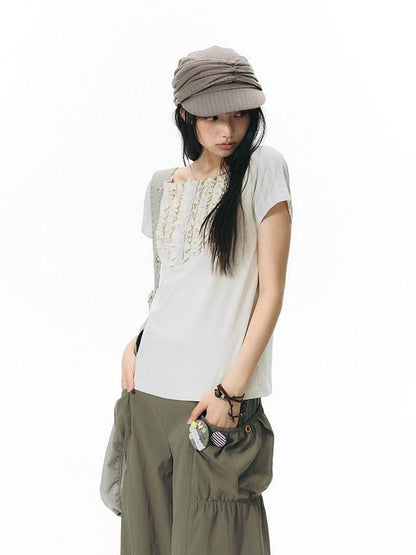 NAPSNAPS Low Rise Patchwork Breathable Pockets Wide Leg Women&
