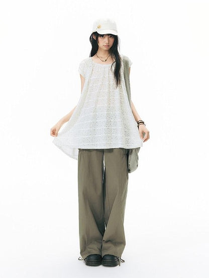 NAPSNAPS Low Rise Patchwork Breathable Pockets Wide Leg Women&