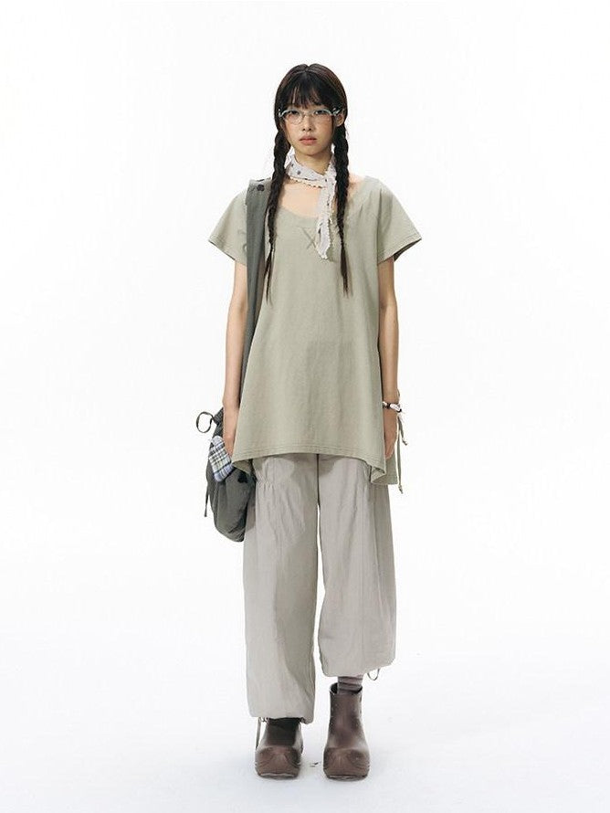 NAPSNAPS Low Rise Patchwork Breathable Pockets Wide Leg Women&