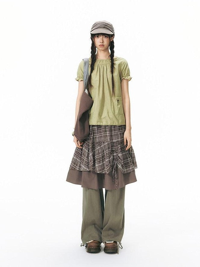 NAPSNAPS Low Rise Patchwork Breathable Pockets Wide Leg Women&