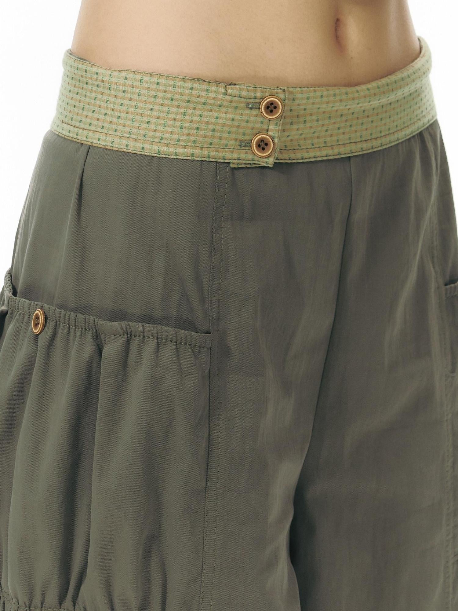 NAPSNAPS Low Rise Patchwork Breathable Pockets Wide Leg Women&