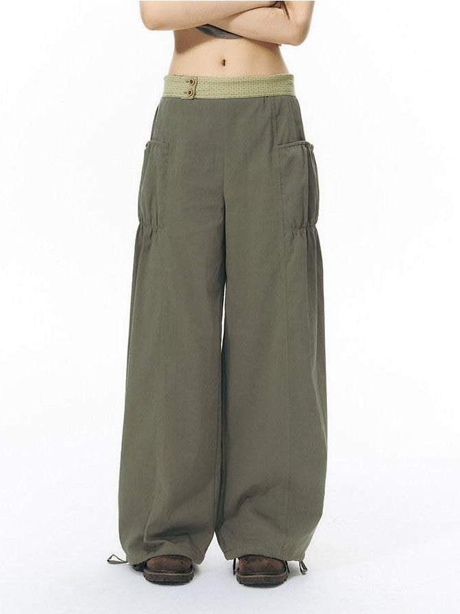 NAPSNAPS Low Rise Patchwork Breathable Pockets Wide Leg Women&
