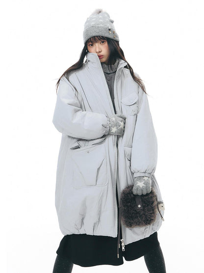 NAPSNAPS Mid Length Stand Collar Large Pocket Straight Fit Women&