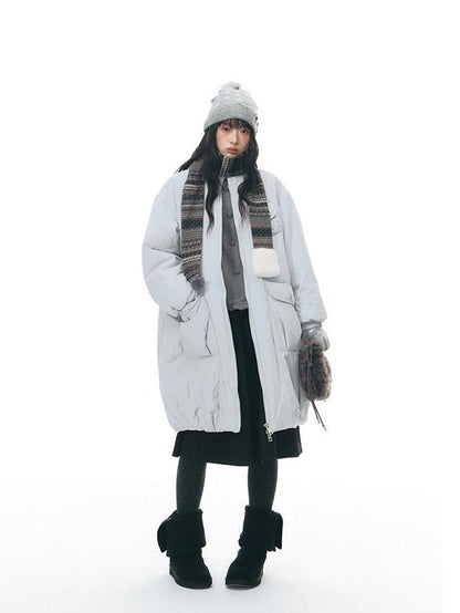 NAPSNAPS Mid Length Stand Collar Large Pocket Straight Fit Women&