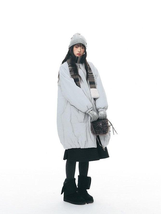 NAPSNAPS Mid Length Stand Collar Large Pocket Straight Fit Women&