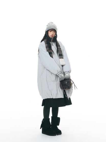 NAPSNAPS Mid Length Stand Collar Large Pocket Straight Fit Women&