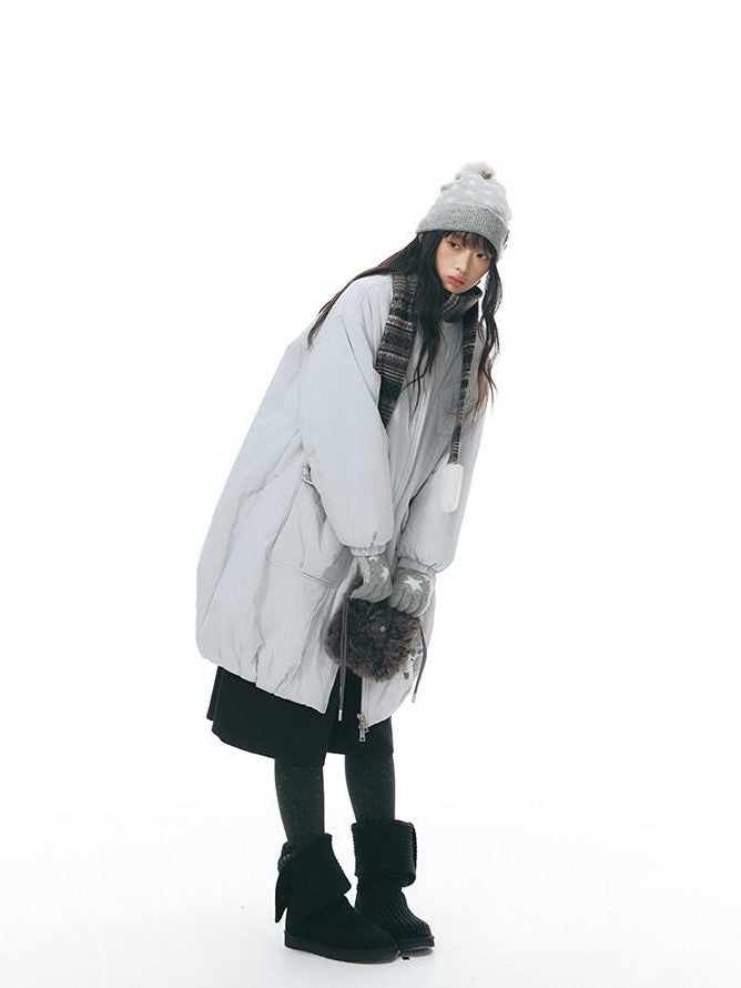 NAPSNAPS Mid Length Stand Collar Large Pocket Straight Fit Women&