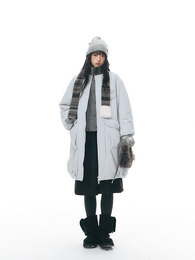 NAPSNAPS Mid Length Stand Collar Large Pocket Straight Fit Women&