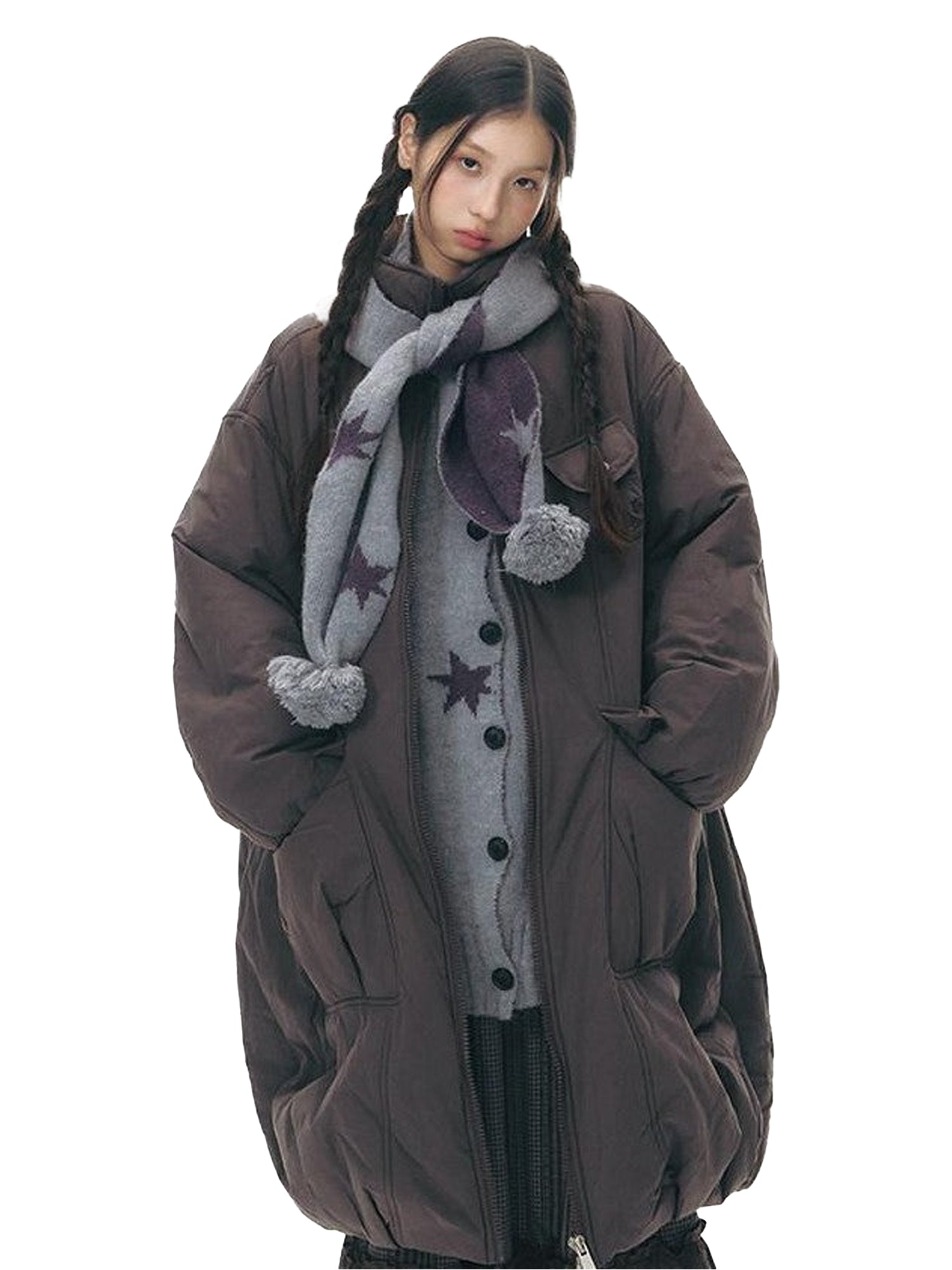NAPSNAPS Mid Length Stand Collar Large Pocket Straight Fit Women&