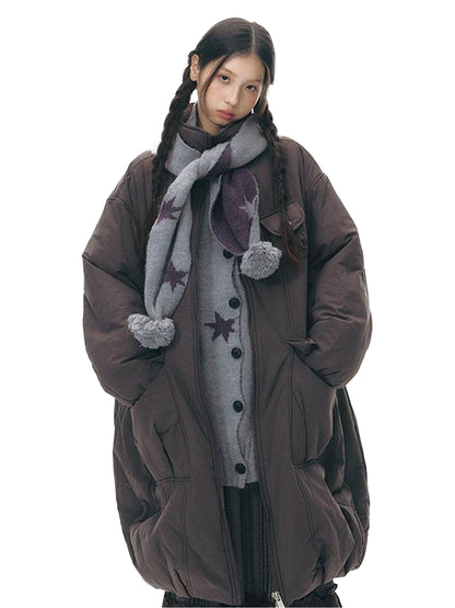 NAPSNAPS Mid Length Stand Collar Large Pocket Straight Fit Women&