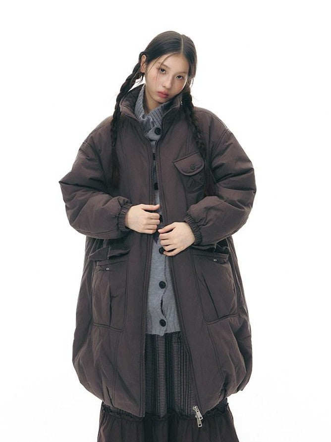 NAPSNAPS Mid Length Stand Collar Large Pocket Straight Fit Women&