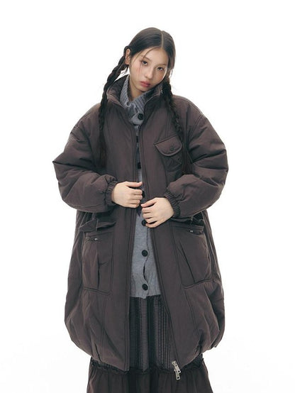 NAPSNAPS Mid Length Stand Collar Large Pocket Straight Fit Women&