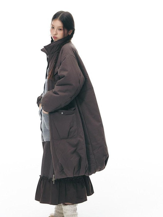 NAPSNAPS Mid Length Stand Collar Large Pocket Straight Fit Women&