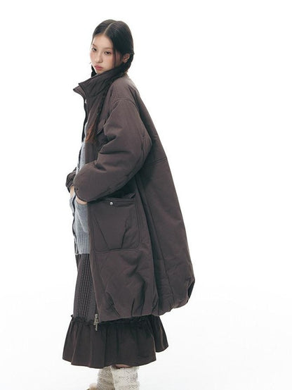 NAPSNAPS Mid Length Stand Collar Large Pocket Straight Fit Women&