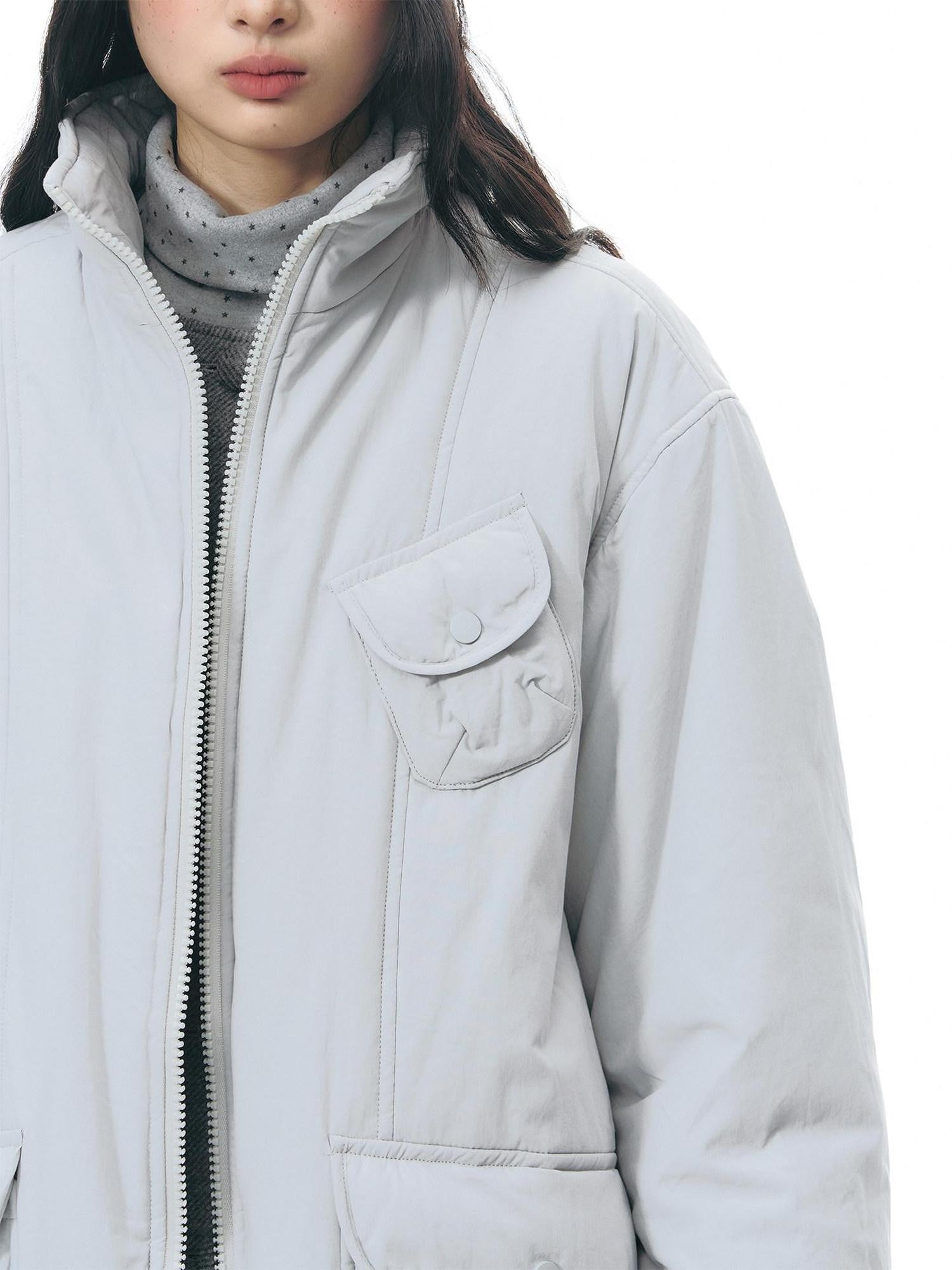 NAPSNAPS Mid Length Stand Collar Large Pocket Straight Fit Women&