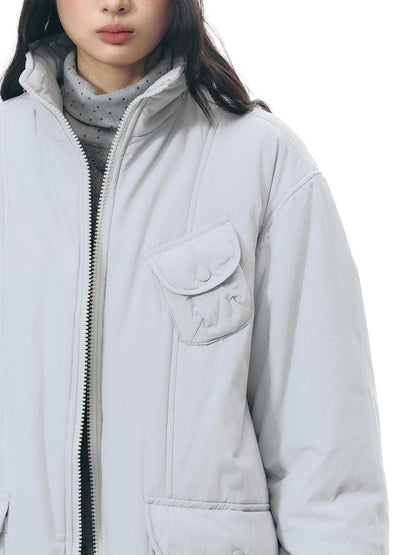 NAPSNAPS Mid Length Stand Collar Large Pocket Straight Fit Women&