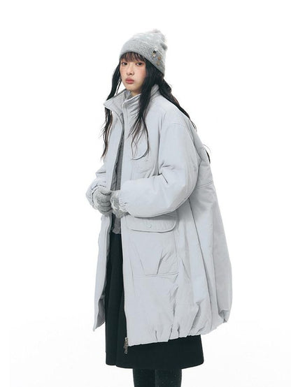 NAPSNAPS Mid Length Stand Collar Large Pocket Straight Fit Women&
