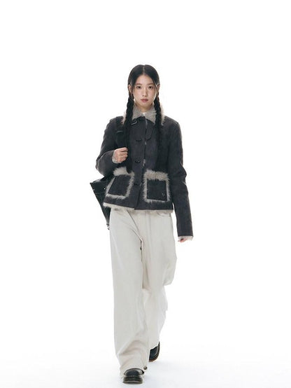 NAPSNAPS Mid Length Toggle Faux Fur Lapel Slim Women&