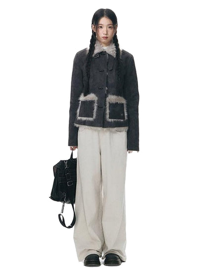 NAPSNAPS Mid Length Toggle Faux Fur Lapel Slim Women&