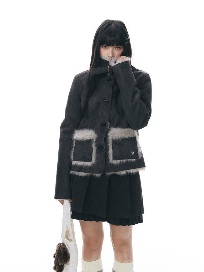 NAPSNAPS Mid Length Toggle Faux Fur Lapel Slim Women&