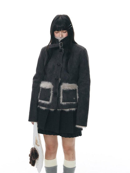 NAPSNAPS Mid Length Toggle Faux Fur Lapel Slim Women&